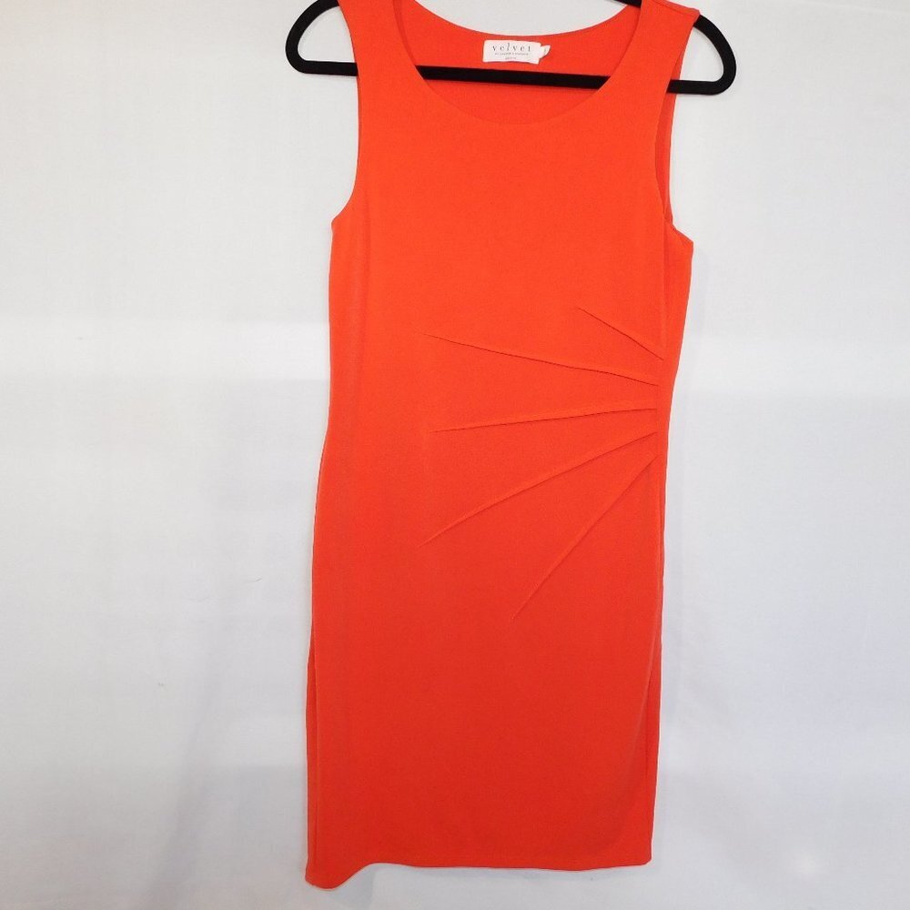 VELVET by graham & spencer Fitted Sun Ray Coral Orange Midi Dress Womens S